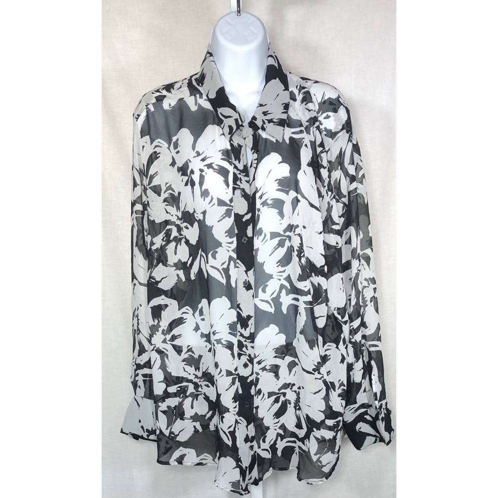 Lane Bryant Women Size 18/20 Black and White Sheer Blouse